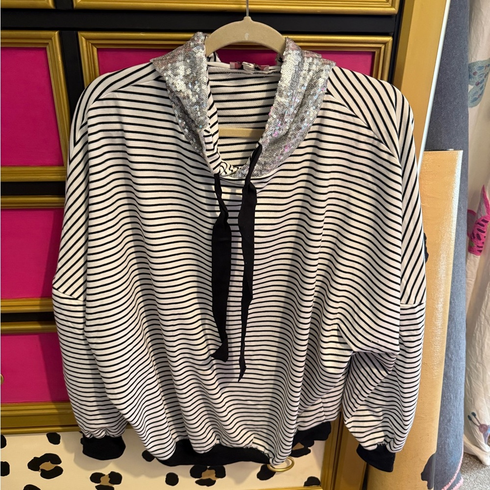 Striped Hoodie with Sequin Hood